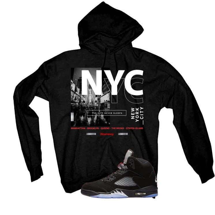 Air Jordan 5 Black Metallic Reimagined Black T-Shirt (City Never Sleeps)| illcurrency - Image 3