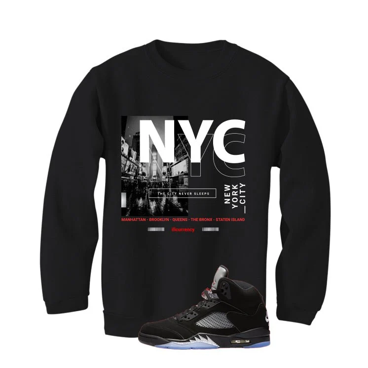 Air Jordan 5 Black Metallic Reimagined Black T-Shirt (City Never Sleeps)| illcurrency - Image 4
