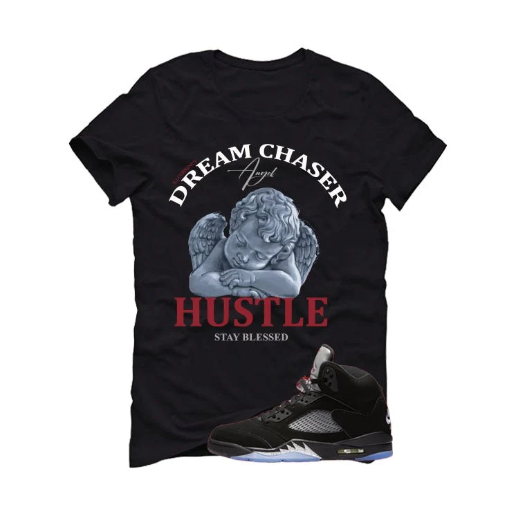 Air Jordan 5 Black Metallic Reimagined Black T-Shirt (Dream Chaser Angel)| illcurrency - Image 2