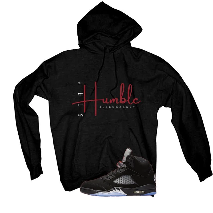 Air Jordan 5 Black Metallic Reimagined Black T-Shirt (Stay Humble)| illcurrency - Image 3