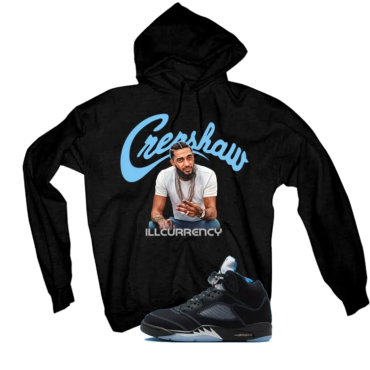 Air Jordan 5 Black/University Blue Matching T-Shirt Black T-Shirt (Crenshaw)| illcurrency - Image 3