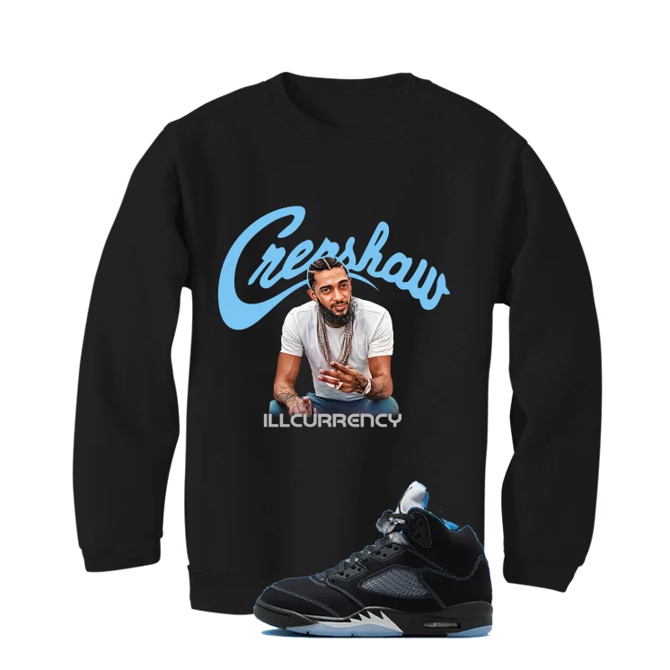 Air Jordan 5 Black/University Blue Matching T-Shirt Black T-Shirt (Crenshaw)| illcurrency - Image 4