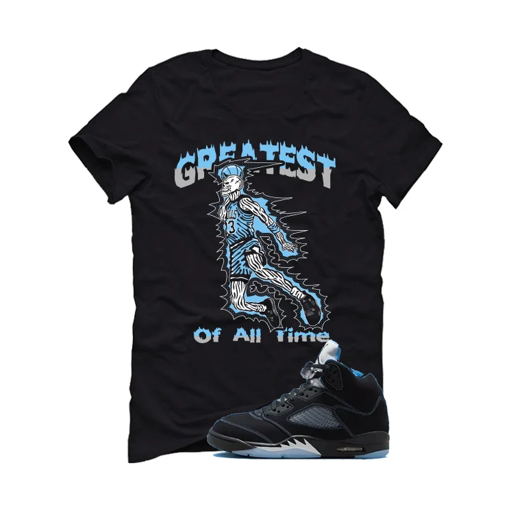 Air Jordan 5 Black/University Blue Matching T-Shirt Black T-Shirt (Greatest of all time)| illcurrency - Image 2