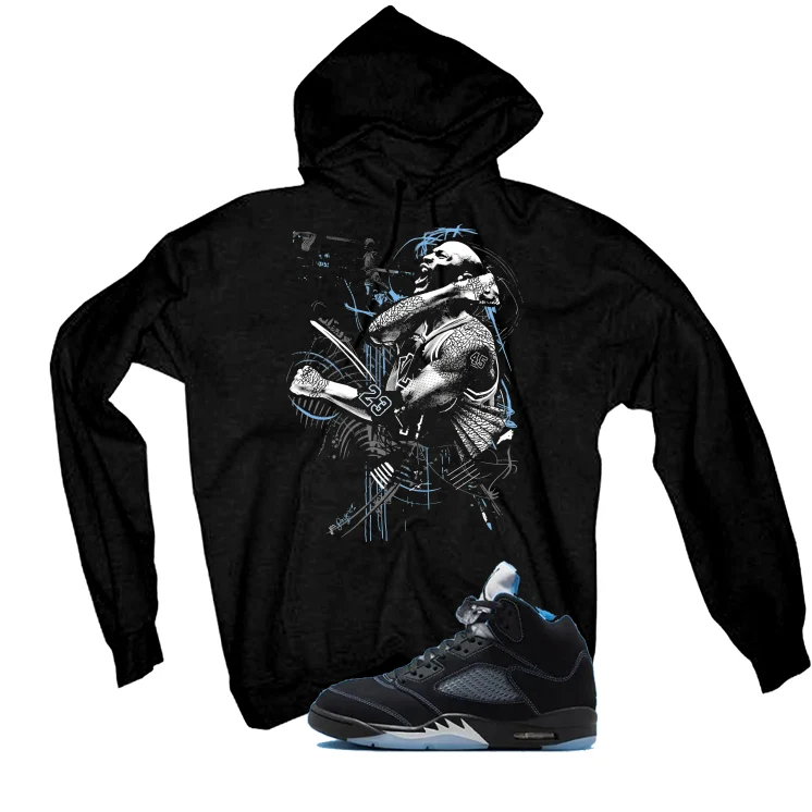 Air Jordan 5 Black/University Blue Matching T-Shirt Black T-Shirt (Jordan)| illcurrency - Image 3