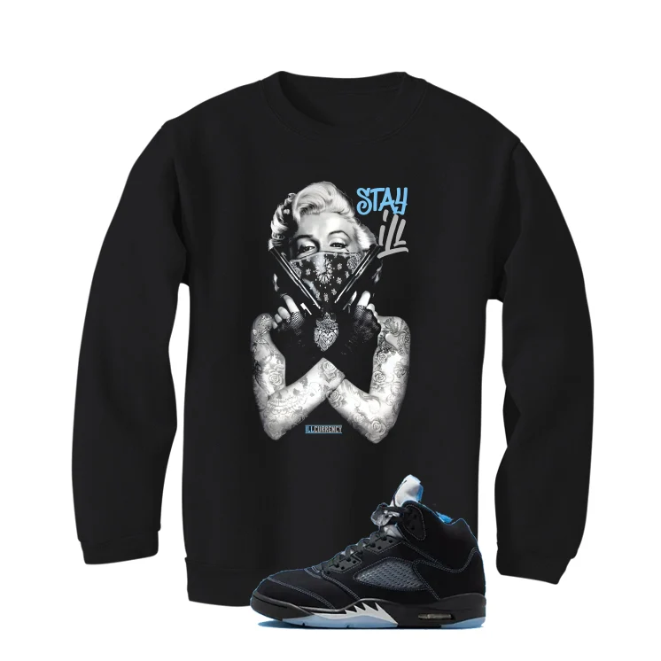 Air Jordan 5 Black/University Blue Matching T-Shirt Black T-Shirt (Marilyn Monroe stay ill)| illcurrency - Image 4