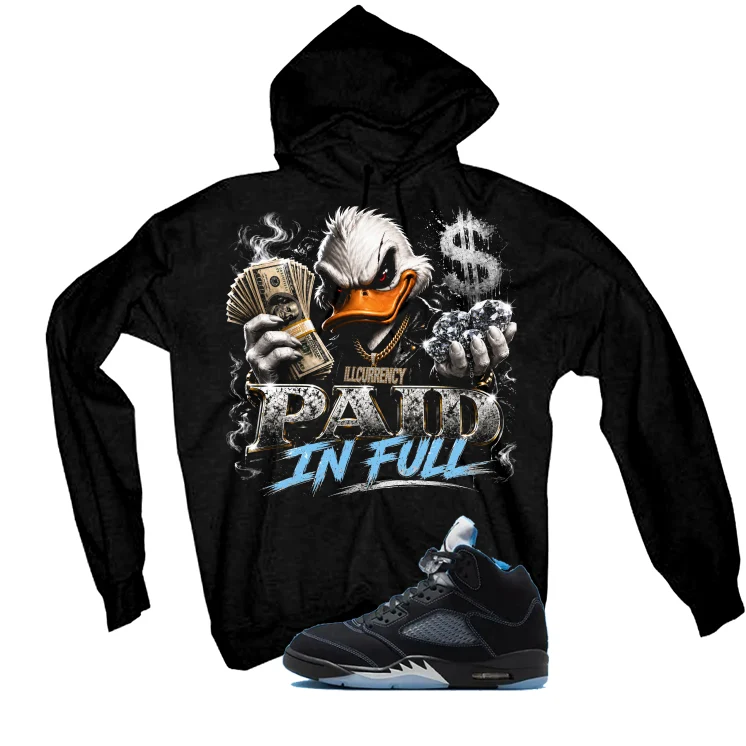 Air Jordan 5 Black/University Blue Matching T-Shirt Black T-Shirt (Paid in Full)| illcurrency - Image 3