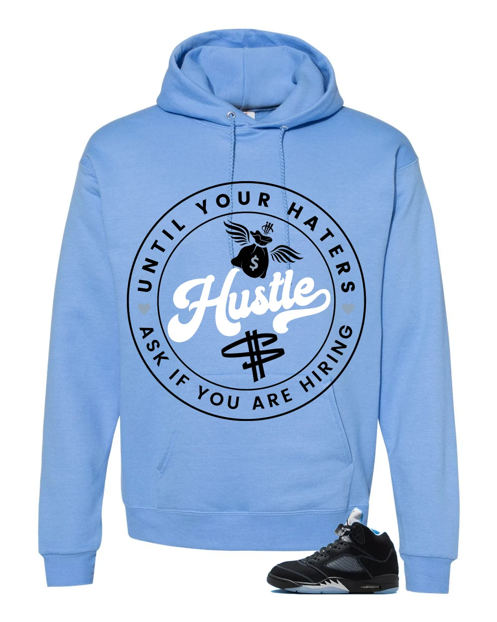 Air Jordan 5 Black/University Blue Matching T-Shirt Carolina Blue T-Shirt (Haters Catch Up)| illcurrency - Image 3
