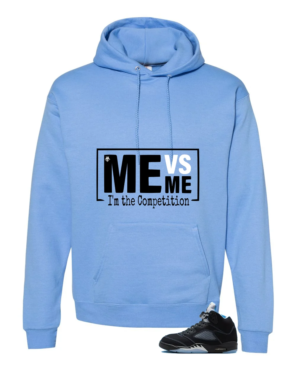 Air Jordan 5 Black/University Blue Matching T-Shirt Carolina Blue T-Shirt (Me Vs Me)| illcurrency - Image 3
