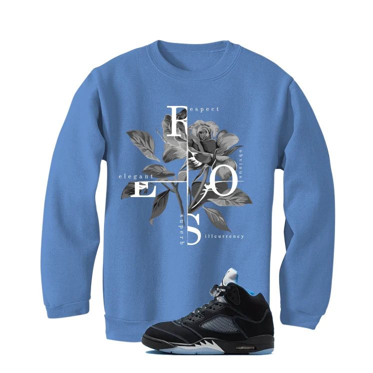 Air Jordan 5 Black/University Blue Matching T-Shirt Carolina Blue T-Shirt (Roses)| illcurrency - Image 4