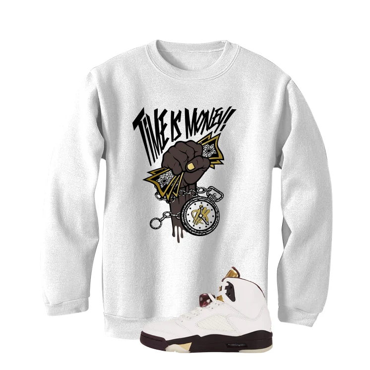 Air Jordan 5 Earth/Metallic Gold White T-Shirt (Time Is Money)| illcurrency - Image 4