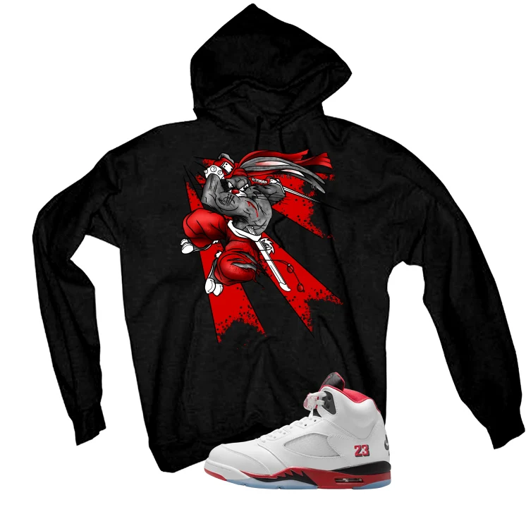 Air Jordan 5 Fire Red Black Tongue Black T-Shirt (Bugs)| illcurrency - Image 3