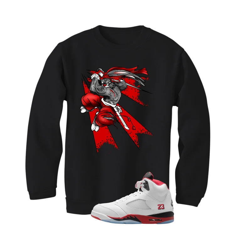 Air Jordan 5 Fire Red Black Tongue Black T-Shirt (Bugs)| illcurrency - Image 4