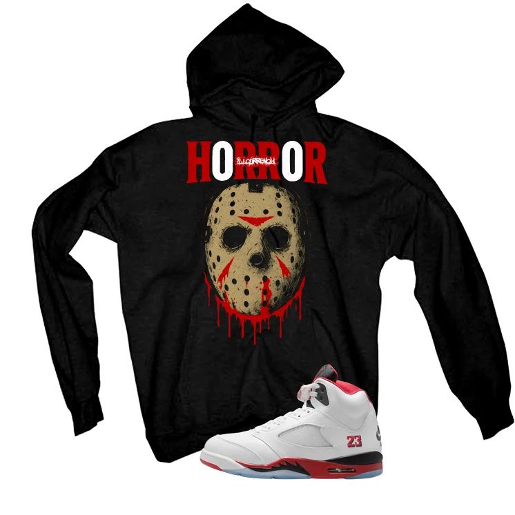 Air Jordan 5 Fire Red Black Tongue Black T-Shirt (Jason Horror)| illcurrency - Image 3