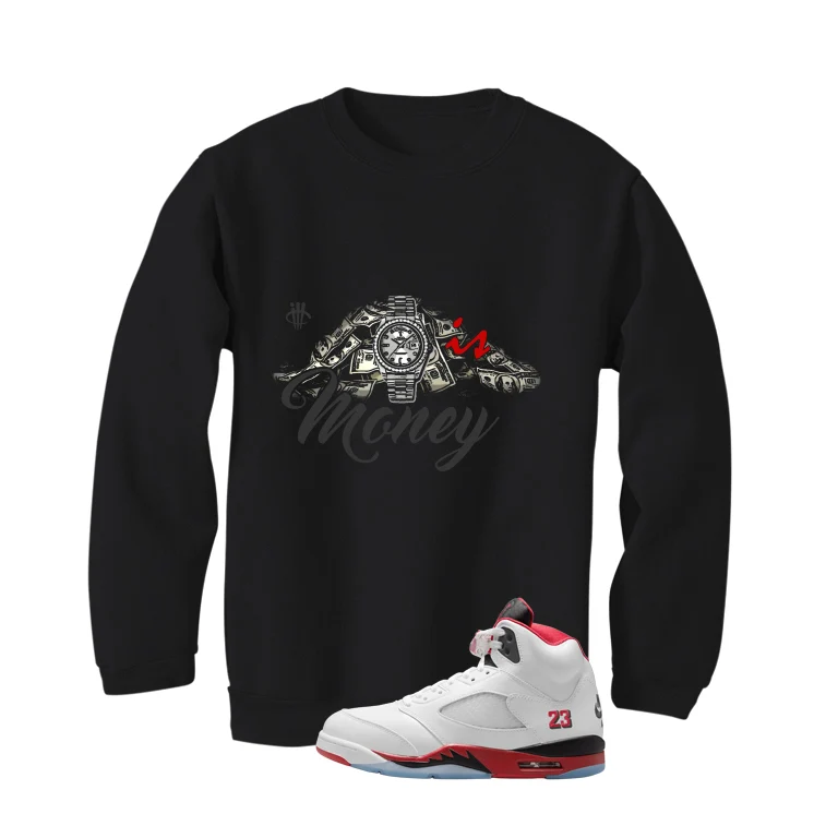 Air Jordan 5 Fire Red Black Tongue Black T-Shirt (Time Is Money)| illcurrency - Image 4