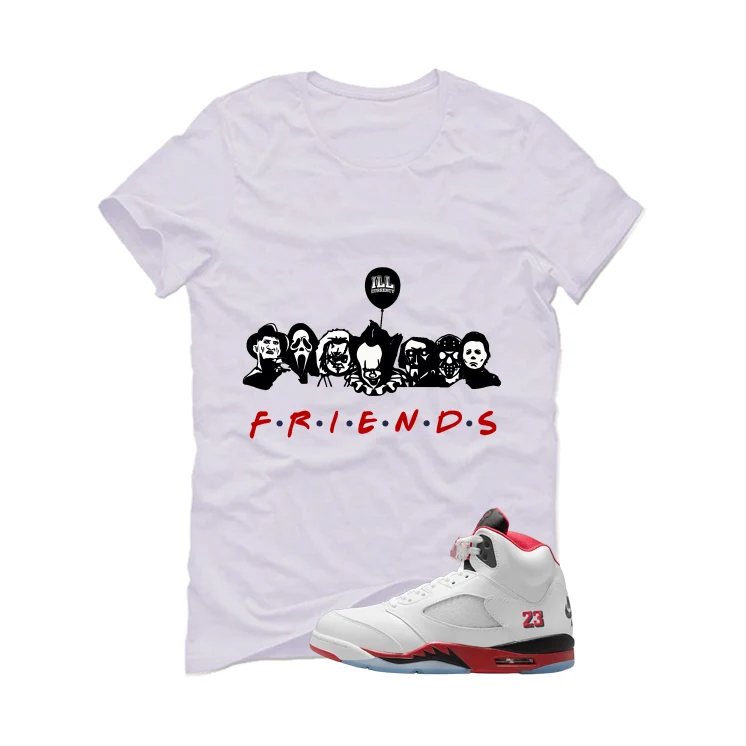 Air Jordan 5 Fire Red Black Tongue White T-Shirt (Friends)| illcurrency - Image 2