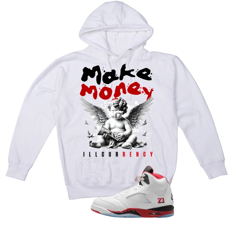 Air Jordan 5 Fire Red Black Tongue White T-Shirt (Make Money)| illcurrency - Image 3