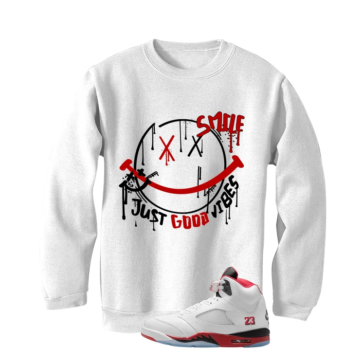 Air Jordan 5 Fire Red Black Tongue White T-Shirt (Smile)| illcurrency - Image 4