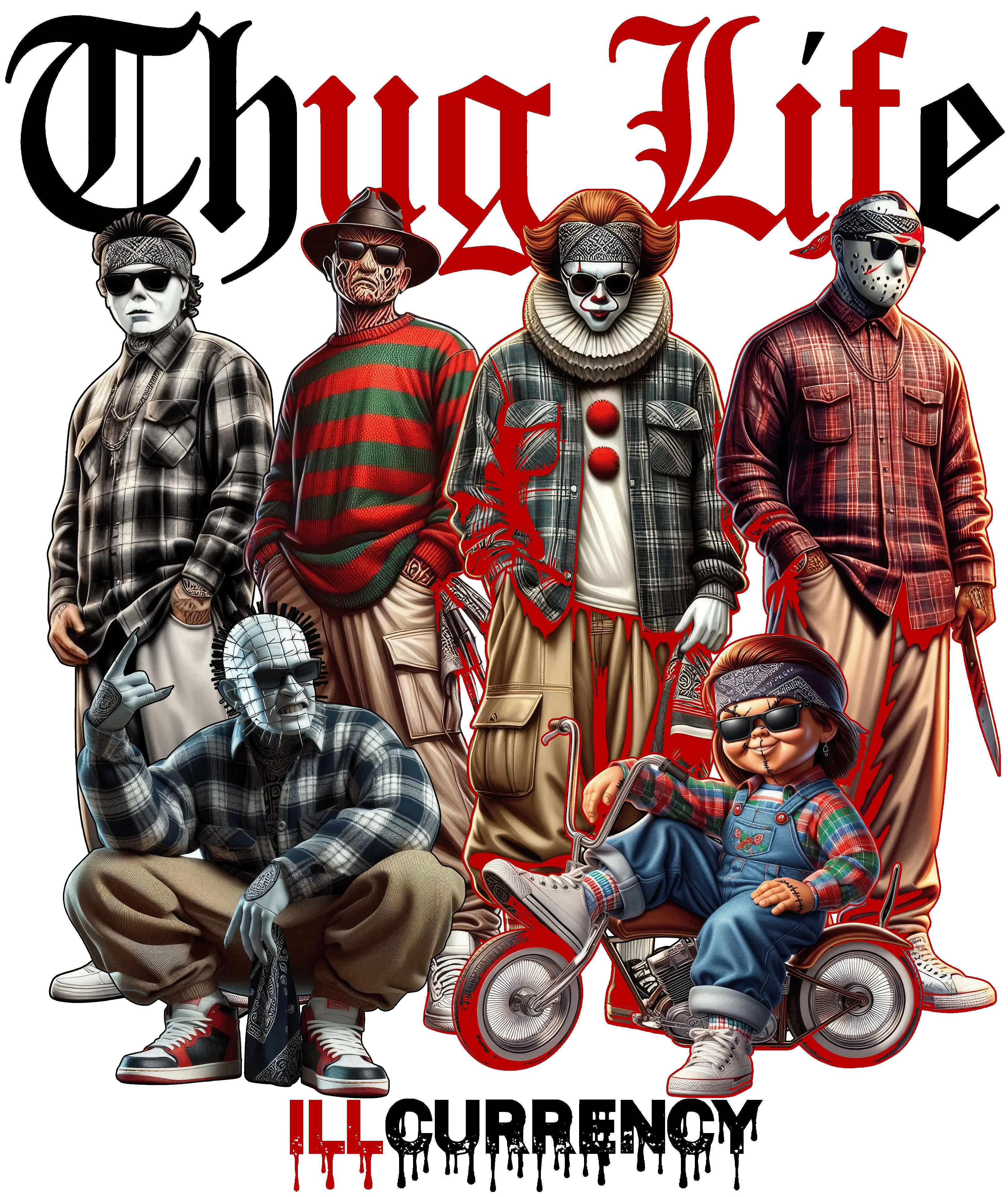 Air Jordan 5 Fire Red Black Tongue White T-Shirt (Thug Life Halloween)| illcurrency