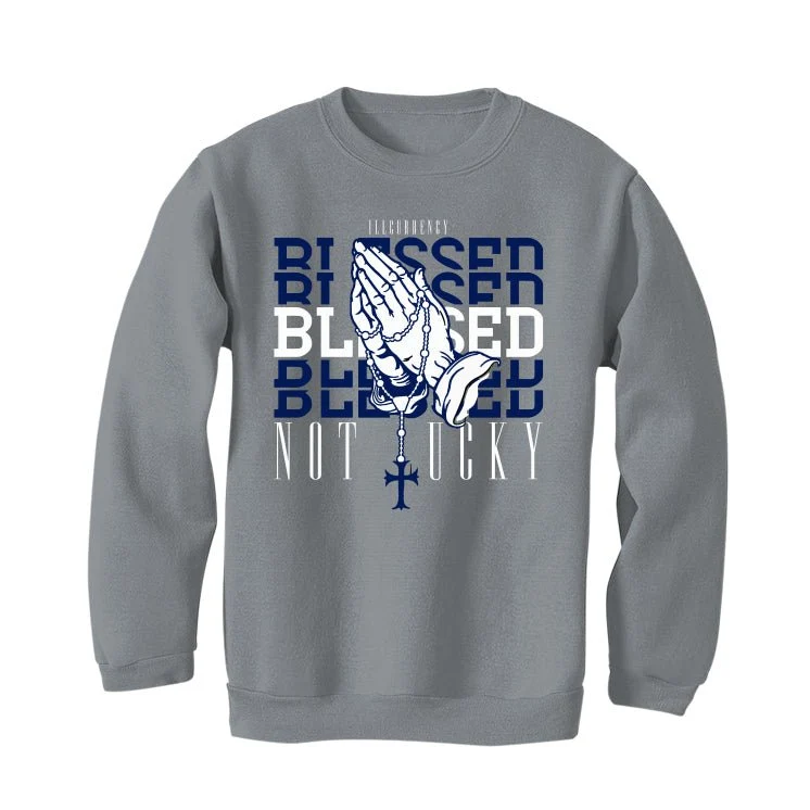 Air Jordan 5 “Georgetown” | illcurrency Grey T-Shirt (Blessed not lucky) - Image 4