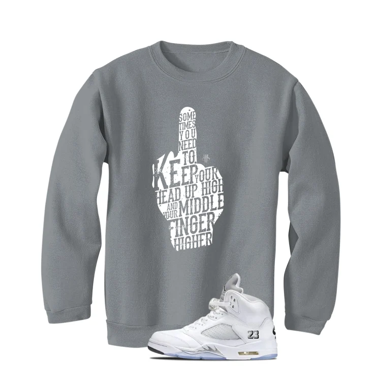 Air Jordan 5 OG White Metallic Matching T-Shirt, Sweatshirts & Hoodies Grey T-Shirt (Middle Finger)| illcurrency - Image 4