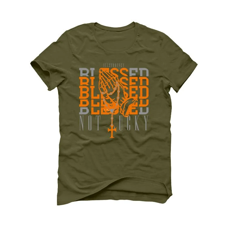 Air Jordan 5 “Olive” | illcurrency Military Green T-Shirt (Blessed not lucky) - Image 2