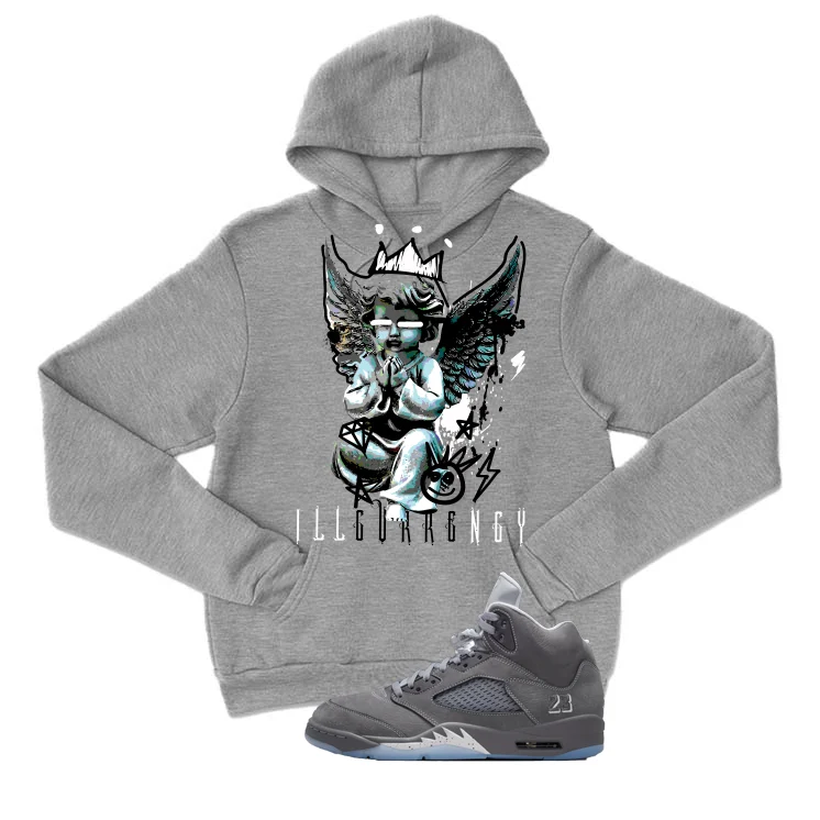 Air Jordan 5 Wolf Grey Matching T-Shirt, Sweatshirts & Hoodies Grey T-Shirt (Graffiti Angel)| illcurrency - Image 3