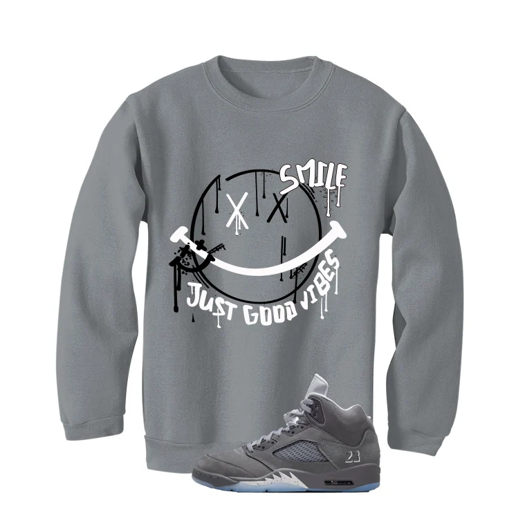 Air Jordan 5 Wolf Grey Matching T-Shirt, Sweatshirts & Hoodies Grey T-Shirt (Smile)| illcurrency - Image 4