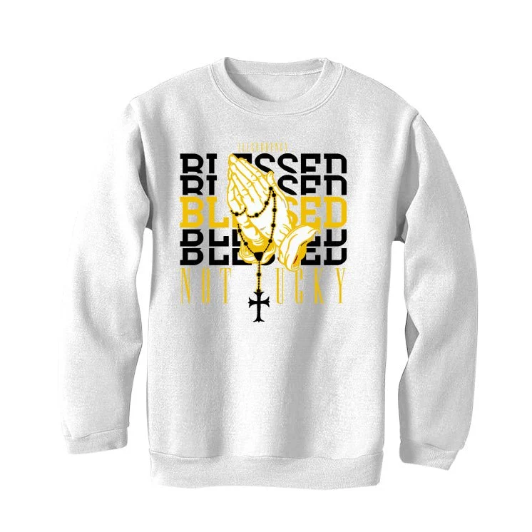 Air Jordan 6 Yellow Ochre | illcurrency White T-Shirt (Blessed not lucky) - Image 4