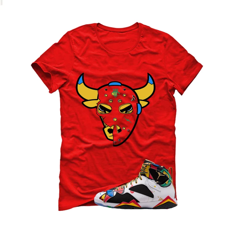 Air Jordan 7 Miro Matching T-Shirt Red T-Shirt (Jason Mask)| illcurrency - Image 2
