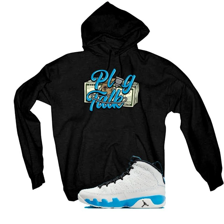 Air Jordan 9 “Powder Blue” | illcurrency Black T-Shirt (Plug Talk) - Image 3