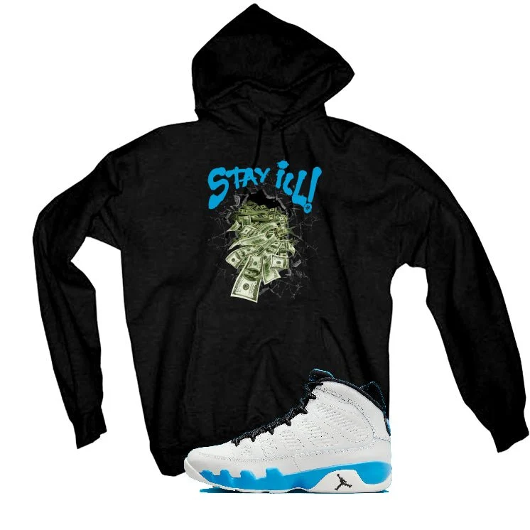 Air Jordan 9 “Powder Blue” | illcurrency Black T-Shirt (Stay ill) - Image 3