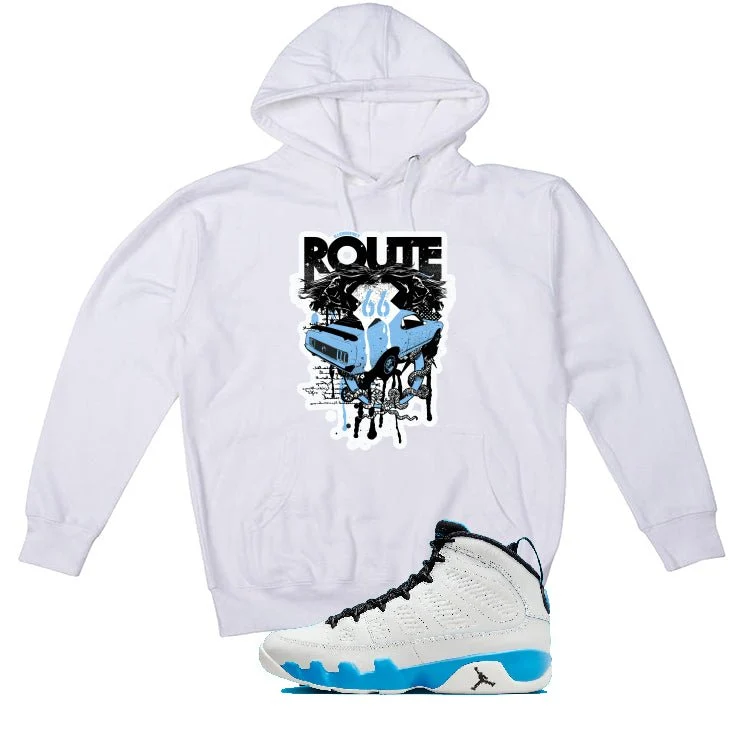 Air Jordan 9 “Powder Blue” | illcurrency White T-Shirt (Route 66 Vintage car) - Image 3