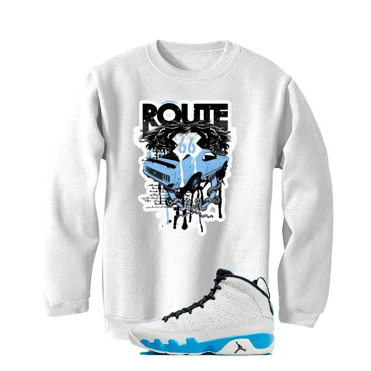 Air Jordan 9 “Powder Blue” | illcurrency White T-Shirt (Route 66 Vintage car) - Image 4