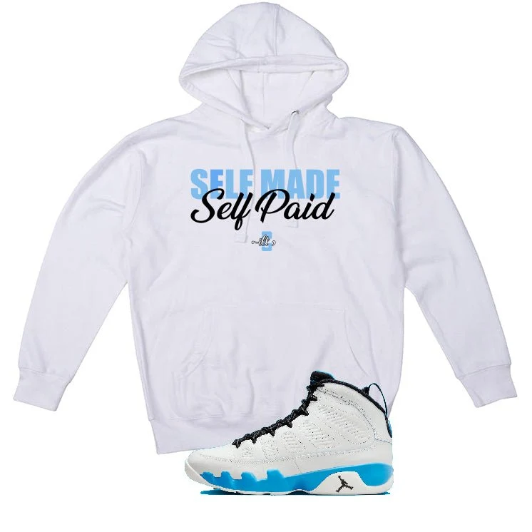 Air Jordan 9 “Powder Blue” | illcurrency White T-Shirt (Self Made Self Paid) - Image 3