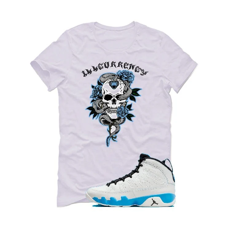 Air Jordan 9 “Powder Blue” | illcurrency White T-Shirt (Skeleton Rose) - Image 2