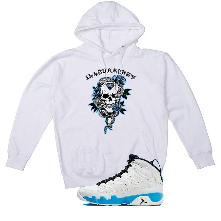 Air Jordan 9 “Powder Blue” | illcurrency White T-Shirt (Skeleton Rose) - Image 3
