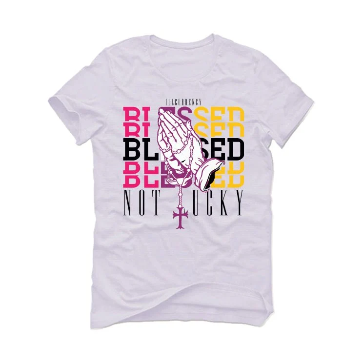 J Balvin x Air Jordan 3 Medellin Sunset - White T-Shirt (Blessed not lucky) - Image 2