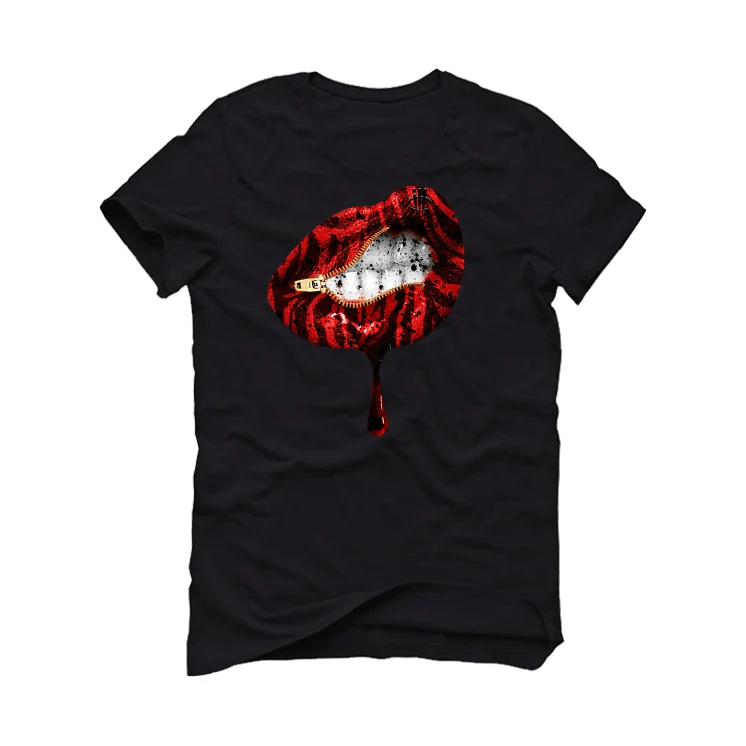 Supreme x Nike SB Dunk High “Navy/Red” Black T-Shirt (LIPS UNSEALED) - Image 2
