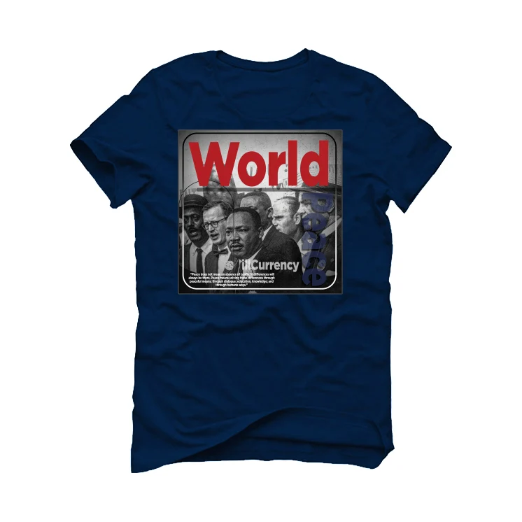 Supreme x Nike SB Dunk High “Navy/Red” Navy Blue T-Shirt (WORLD PEACE) - Image 2