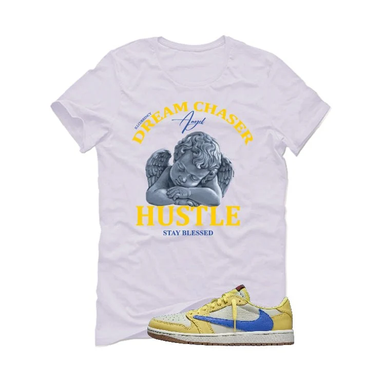 Travis Scott x Air Jordan 1 Low OG “Canary” | illcurrency White T-Shirt (Dream Chaser Angel) - Image 2