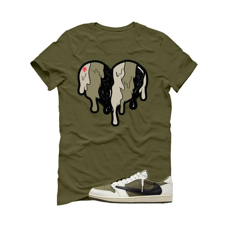 Travis Scott x Air Jordan 1 Low OG | illcurrency Military Green T-Shirt (Heart) - Image 2